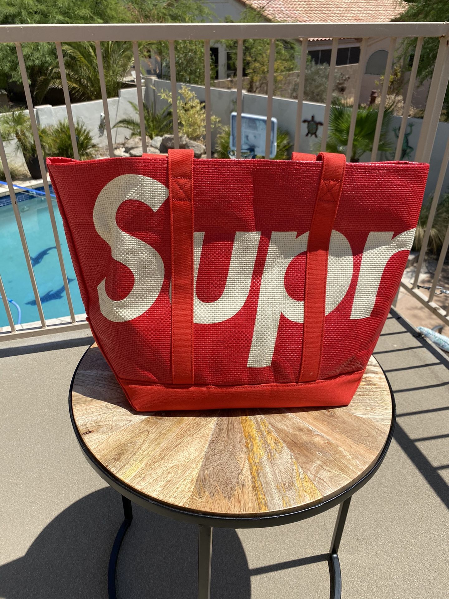 Supreme Raffia Tote Red