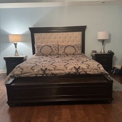 King Upholstered Bed with Storage Bench Bedroom set with King Mattress n Box spring