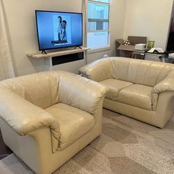 Leather Couch Set Cream / Off white Loveseat and Chair