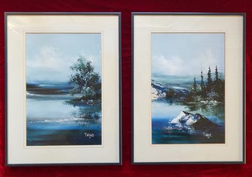 Vintage PAIR Original Paintings by PAQUE Canadian Artist FRAMED