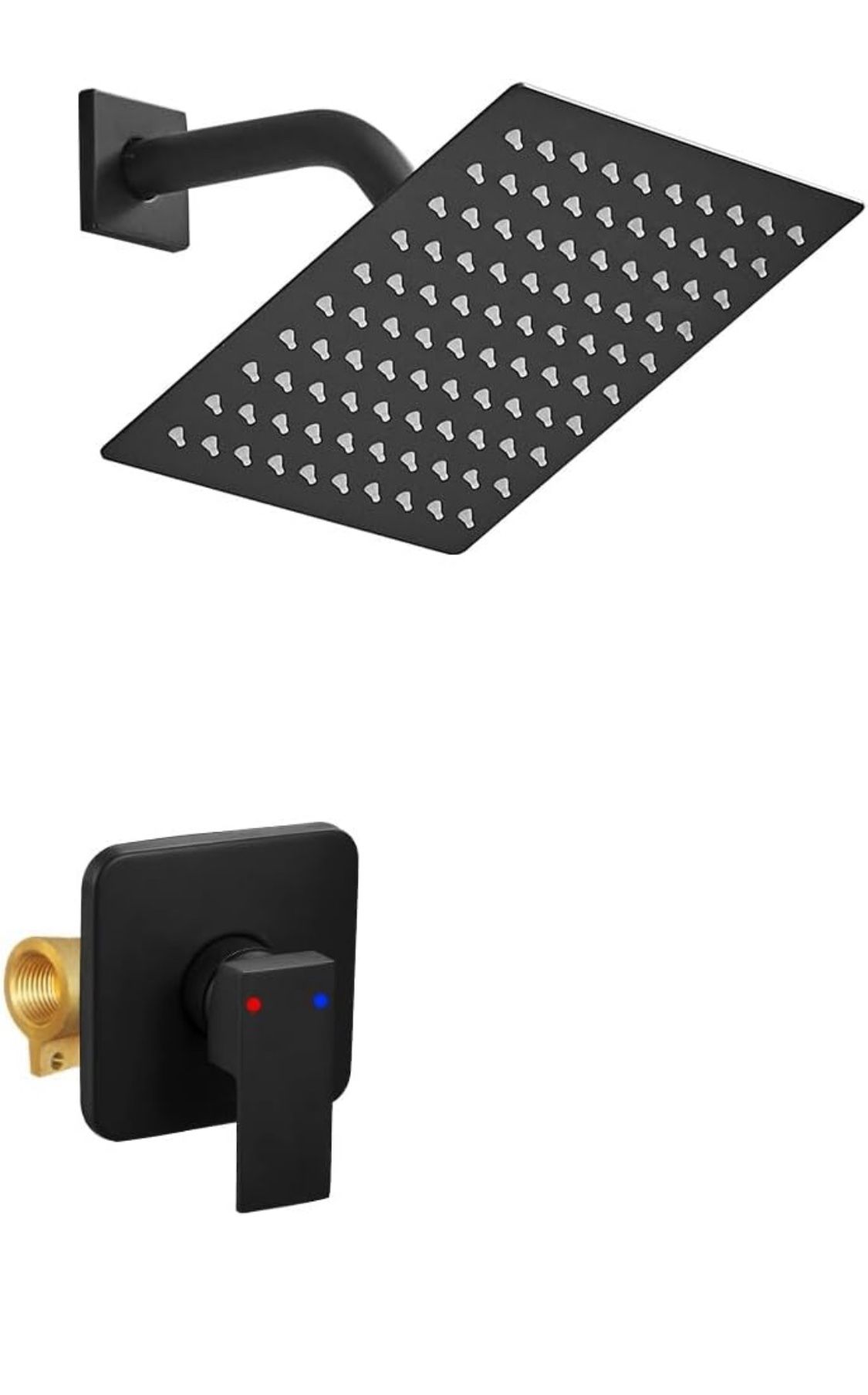 Shower Faucet Set Matte Black, Bathroom Rainfall Shower System with Stainless Steel Shower Head Rain Shower Set, Single Function Shower Trim Kit with