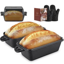 Cast Iron Loaf Pan with Lid 9x5 Inch - Bread Baking Pans for Homemade Bread, 2 Piece Set