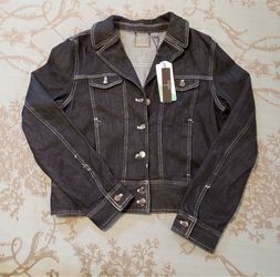 Tahari Black Denim Button Up Tencel Casual Jean Jacket Women Size Large