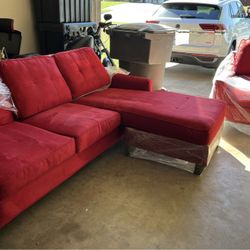 Red Suede Sectional With Chair