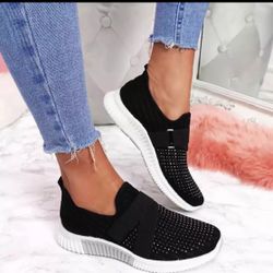 Women Casual Shoes Spring Crystal Solid Female Mesh Sneakers Casual Flat Shoes Women Flats Ladies Sport Shoes White