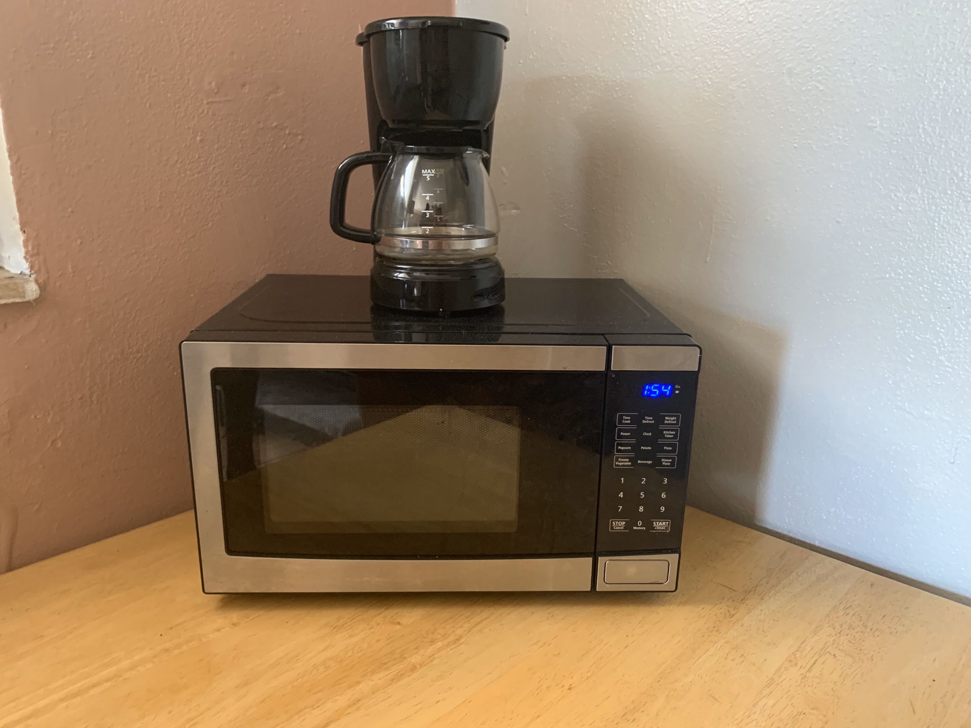 Small microwave and 5 cup coffee maker