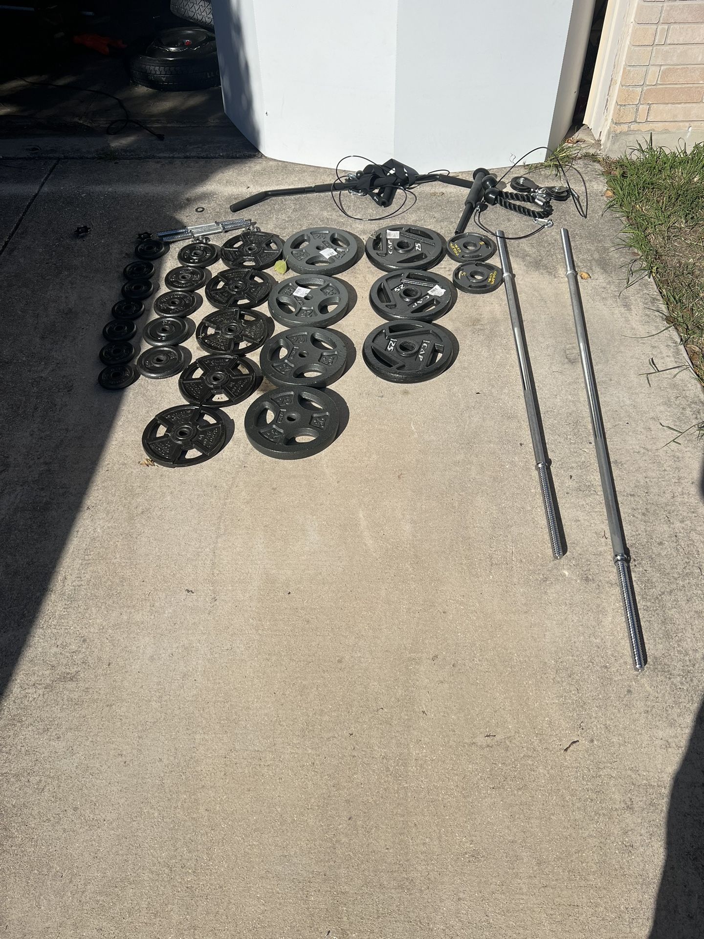 Workout Equipment Plates, Dumbbells, Barbell and Pulley for Sale in San