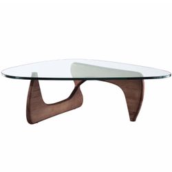 Triangle Glass Coffee Table With Wooden Base