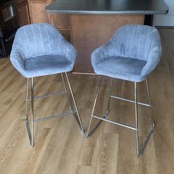Gray Velvet Bar Chairs 