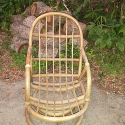 Vintage Rattan Bamboo Swivel Chair 