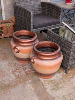 Large hand painted terracotta pots
