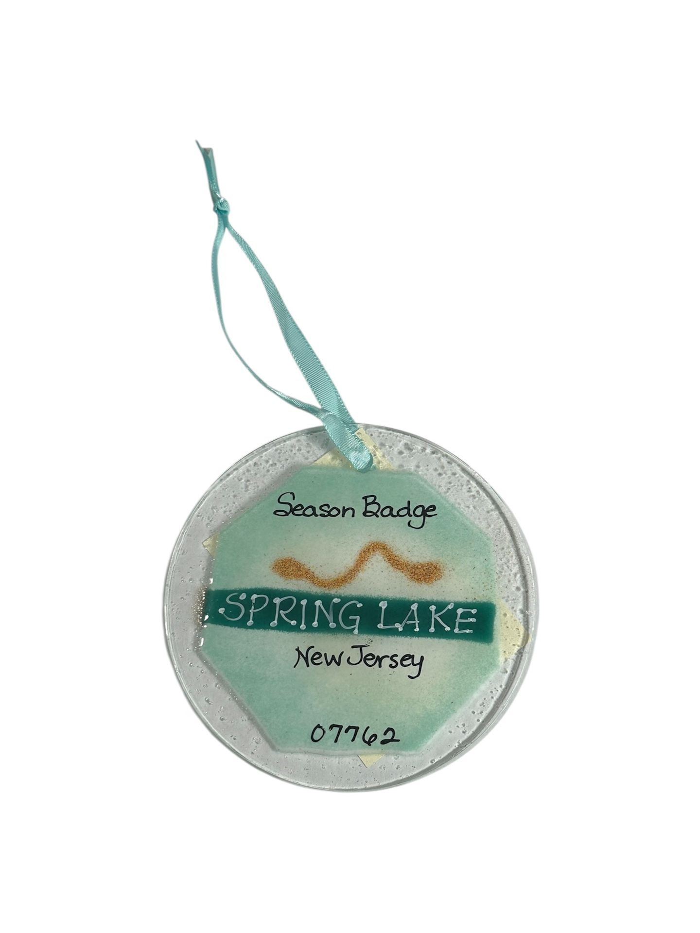 Fused Art Glass Handpainted “Spring Lake New Jersey” 4.25” Sun catcher Ornament