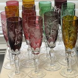 15 High End Beautiful Cut, Crystal Champagne Glasses