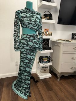 Turquoise & Black Sequin Cut‑Out Fashion Nova Gown, Size Small