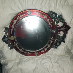 Antique Ruby Red Venetian Mirror 

