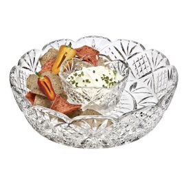 Godinger Dublin Chip and Dip Server, – Crystal Platter Dish, for Appetizers, Snacks, Vegetables & Dips – Serving Tray for Entertaining