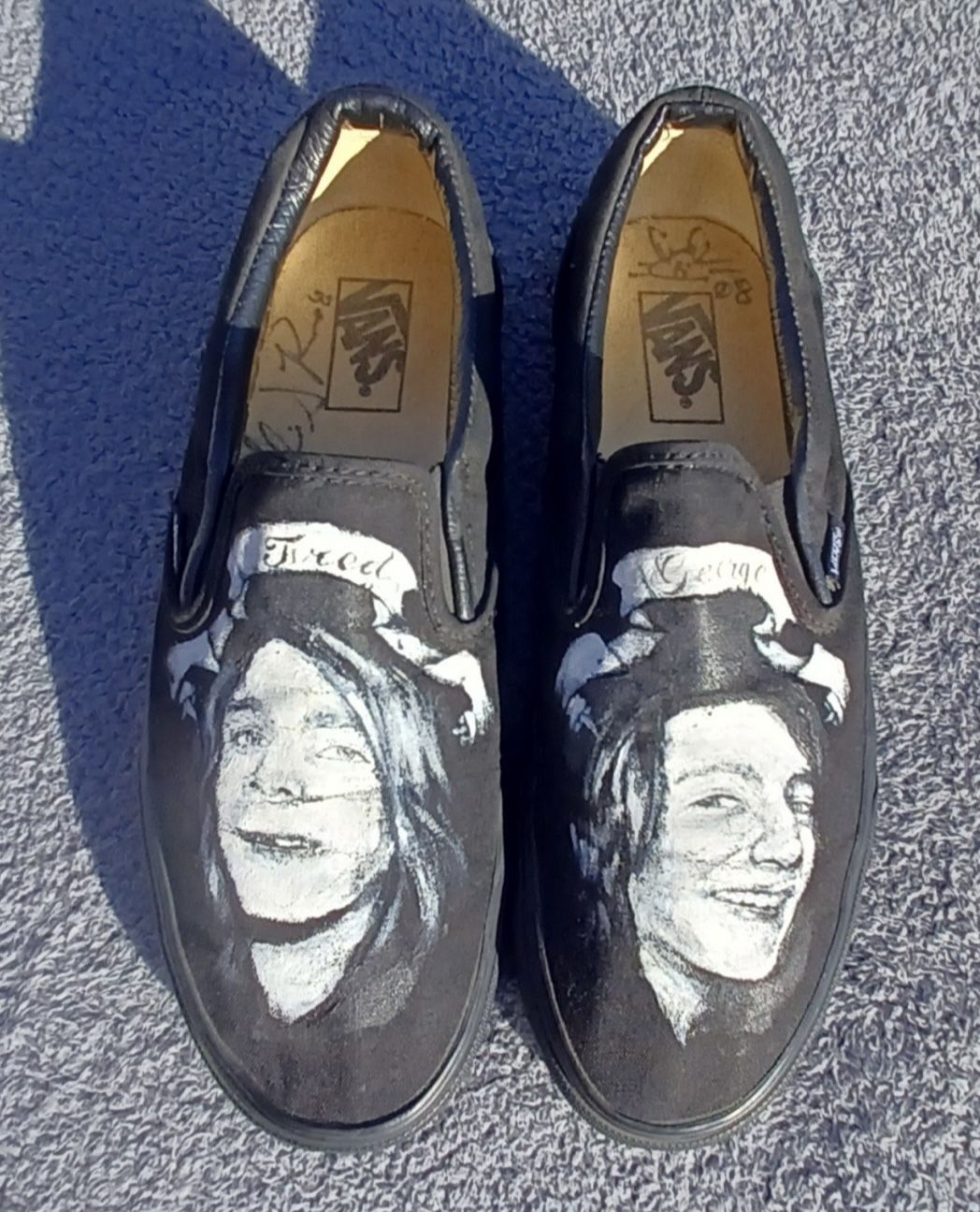 Custom Painted Vans Black Slip On Shoes George & Fred Weasley Size 10.5" Mens