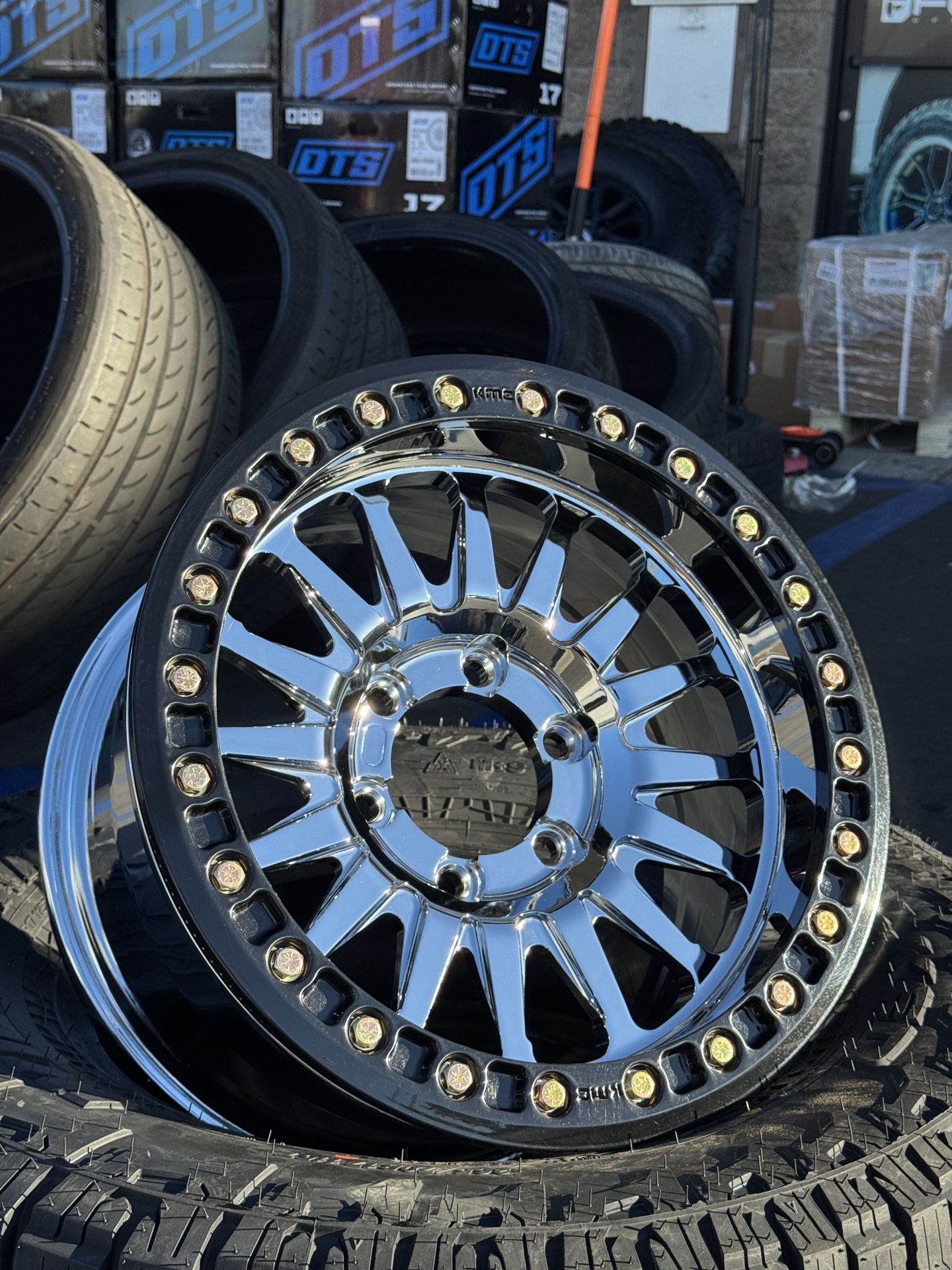 KM445 17” Chrome Finish W/ Black Beadlock Ring Available To Order, Each Price
