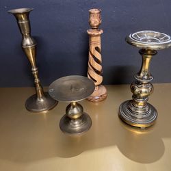 Set of Brass and wooden Candle Holders (or 1 by 1)