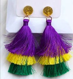 NEW Multi Layer Tassel Earrings Mardi Gras fleur de lys