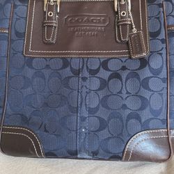 Coach Purse Dark Blue And Brown Leather