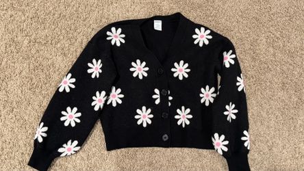 Black Daisy Cardigan Girls Youth Large