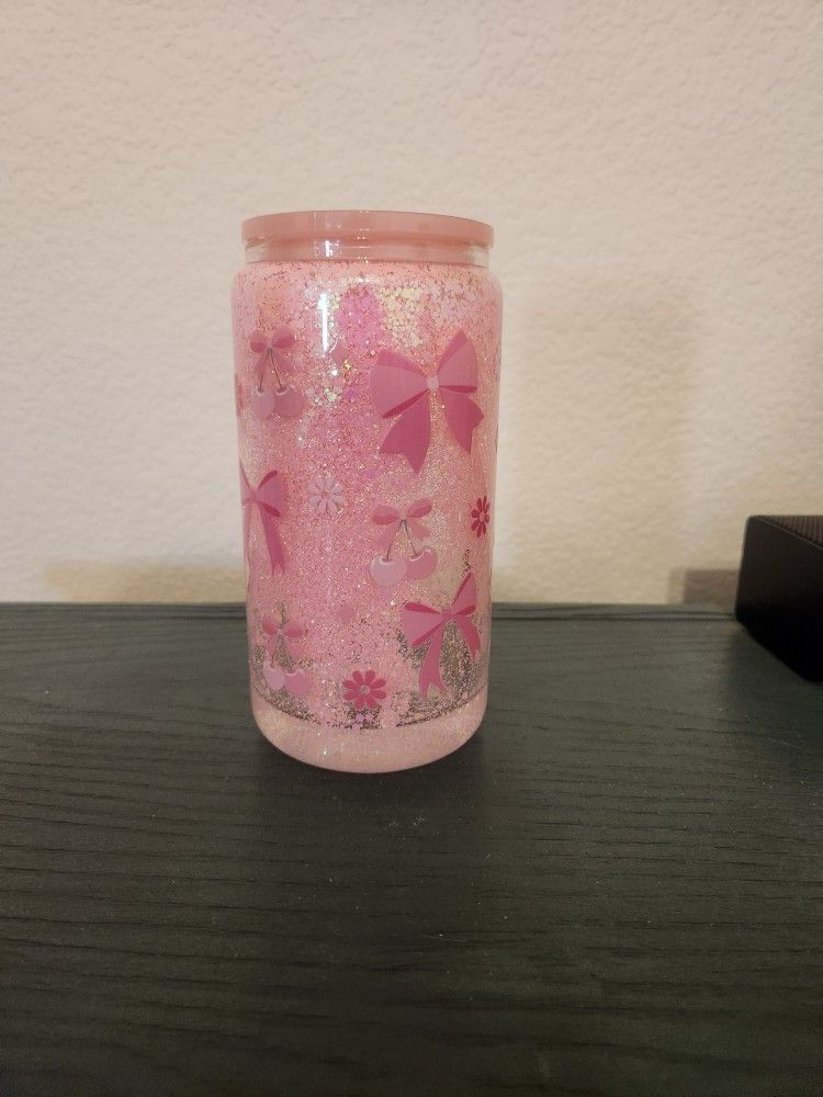 Glass Can 160z Snowglobe Tumbler