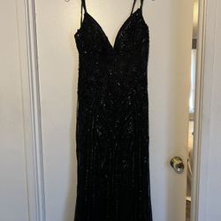 Black Beaded Prom Dress (Size 14)