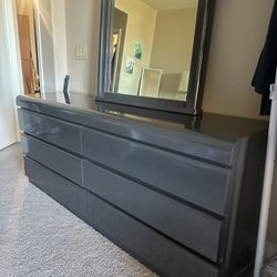 Beautiful, Large Grey Dresser With Mirror