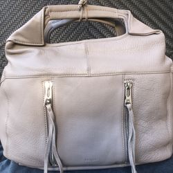 Linea Lapelle Soft Nappa Multi Zipper Leather Taupe Tote - Handbag 