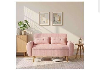 Shintenchi 48'' Loveseat Sofa, Mid-Century Modern Upholstered Couch Deep Seat with 2 Pillows, 10" Thick Cushion with Spring, Solid Wood Frame Small Co
