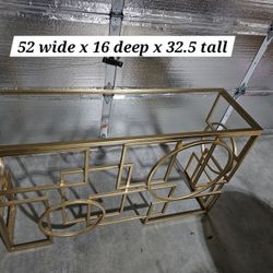Gold Metal Glass Entry Table / Sofa Table / Gold Table