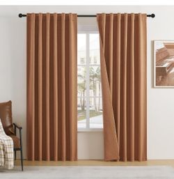 DUALIFE Full Blackout Curtains for Bedroom Living Room 90 inches Long- 2 Panels Set Room Darkening Black Out Linen Textured Curtains for Bedroom Windo