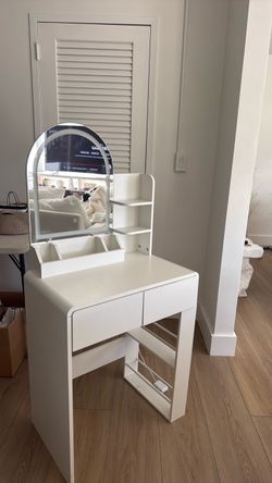 White Vanity Desk with LED Mirror