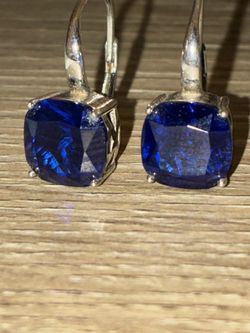 Blue Stone Silver Lever-Back Earrings