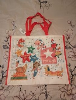 NWT Macy's Festive Holiday Reusable Thanksgiving Day Parade Tote w/ Red Handles