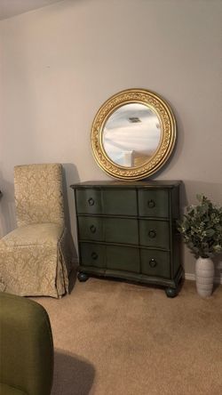 PB Chest / Mirror / Chair / Faux Plant