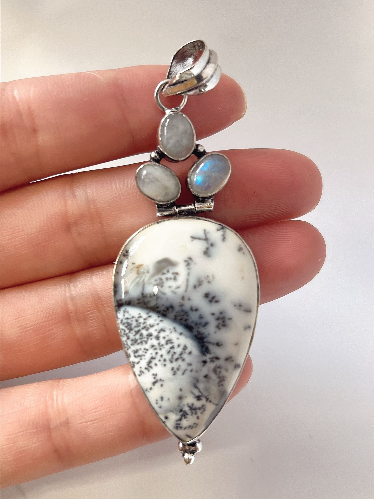 925 Silver Overlay Dendrite Moonstone Pendant