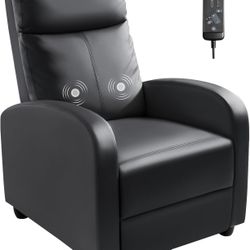 New Massage Recliner Chair, PU Leather Recliner Sofa for Adults, Home Theater Seat with Lumbar Support, Recliner Sofa for Living Room (Dark Black, Lea