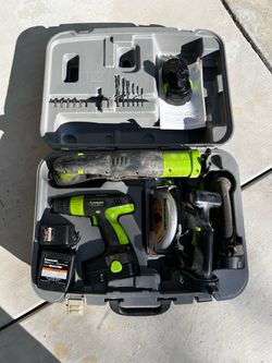 Kawasaki 19.2V Cordless Power Tool 4-Piece Combo Kit w/ Case (Tested & Working)