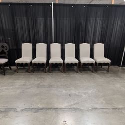 Set of Six French Provincial Style Light Upholstered Dining Chair with Cabriole Legs