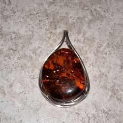 Vintage NATURAL BALTIC AMBER Orange Tone PENDANT Oval Asymmetrical