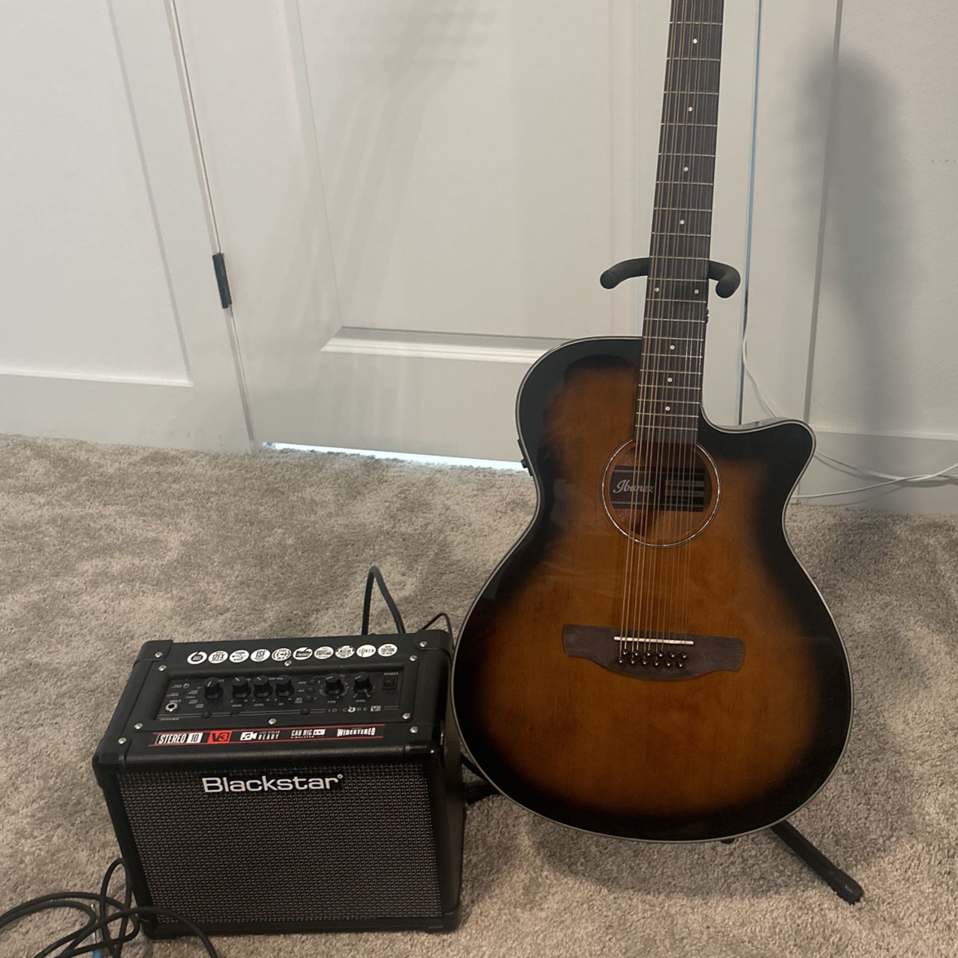 Ibanez 12 String Guitar With Blackstar Amp and Guitar Stand
