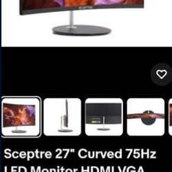 27 Inch Flat Screen Curved Monitor With Built-in Speakers
