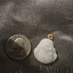18k Gold White Jade Buddah Pendant