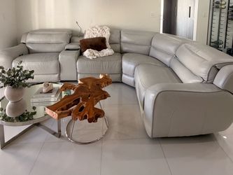 Light Gray Leather Sectional Sofa with Recliners
