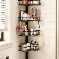 🔥Brand new🔥 Corner Shower Caddy Tension Pole - 4-Tier Shower Corner Shelf for Bathtub Bathroom Shower Organizer - Adjustable 34in-120in, Space Savin