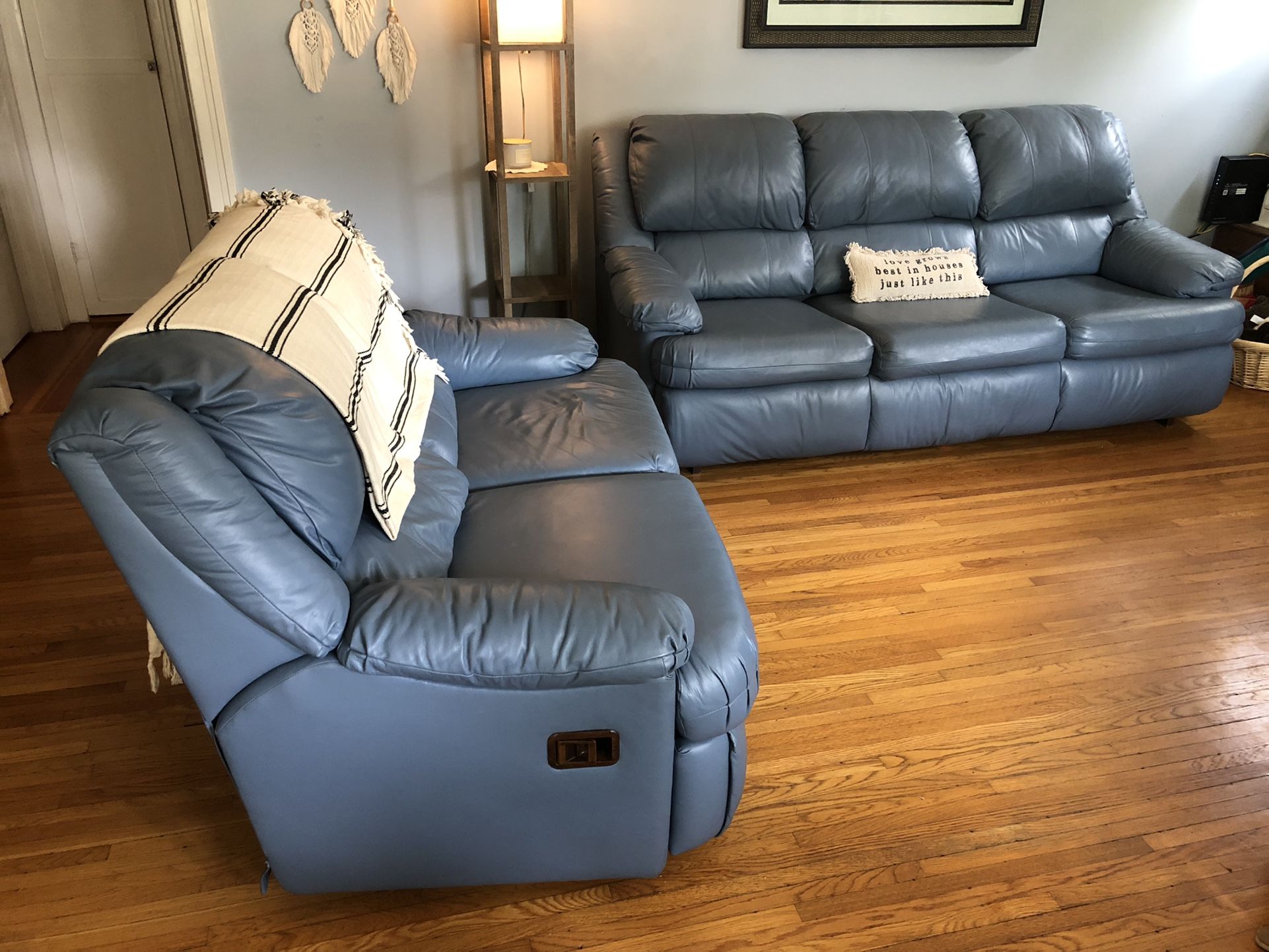 Beautiful Blue Leather Couch Set / Sleeper for Sale in Spokane, WA
