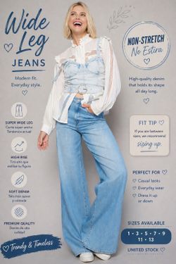 Women’s Super Wide Leg High Waist Jeans – Soft Denim Non-Stretch