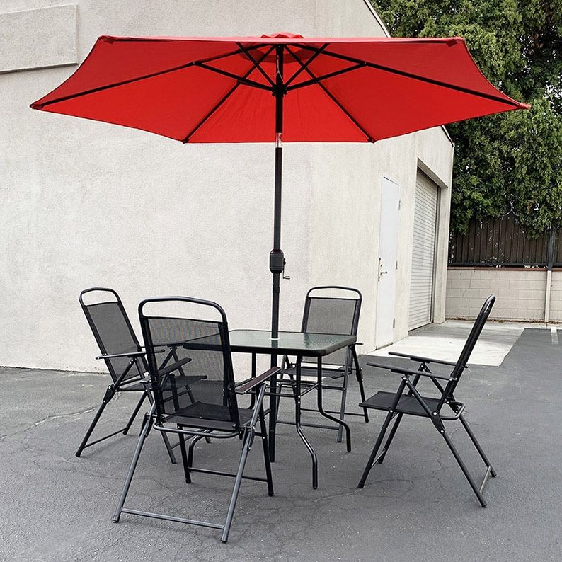 (New in Box) $140 Outdoor Patio 6pcs Set (32x32” Table, 4pc Chairs and 10ft Umbrella)